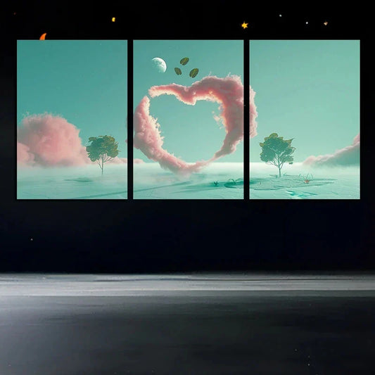 3pcs Heart Unique Visual Experience Metal Print Ready to Hang Art