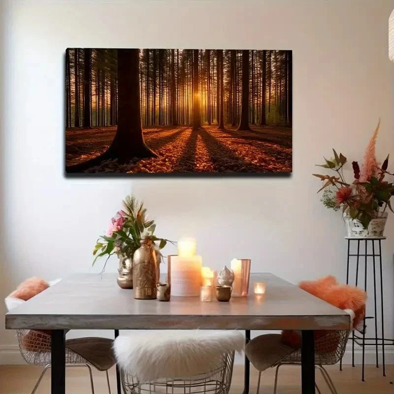 Tranquil Forest & Sunlit Canopy Wall Art Canvas Office Home Room Framed 120x60cm