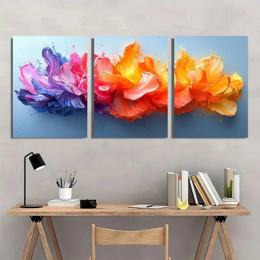3pcs Vibrant Abstract Colorful Blue Pink Orange Metal Print Ready to Hang Art