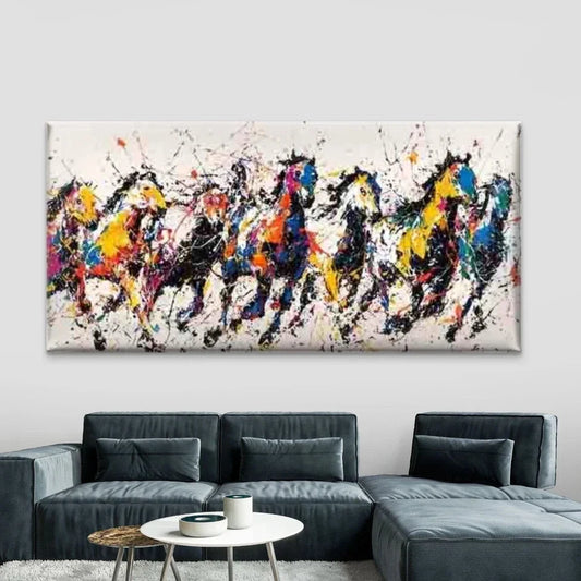 Running Horses Wall Art Canvas Office Home Room Framed 120x60cm