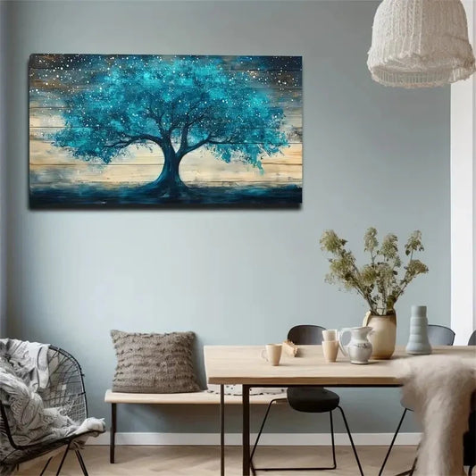 Vibrant Blue Tree With Starry Wall Art canvas office home room framed 120x60cm
