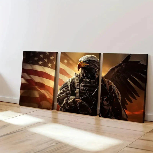 3pcs Abstract Bald Eagle Flying American Flag Wall Art Set Canvas Framed 40x60cm - High Quality Print 100% Australian Made Wall Canvas Ready to Hang