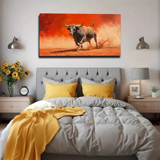 A Powerful Bison Wall Art Canvas Office Home Room Framed 120x60cm