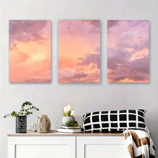 3pcs Soft Pink & Purple, Wrapped Metal Print Ready to Hang Art