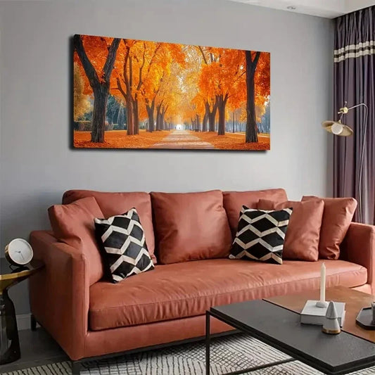 Forest Road Surrounded Tcrees Wall Art Canvas Office Home Room Framed 120x60cm
