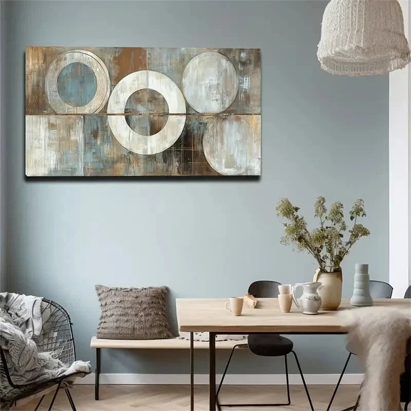 Abstract Style Retro Circle Wall Art Canvas Office Home Room Framed 120x60cm