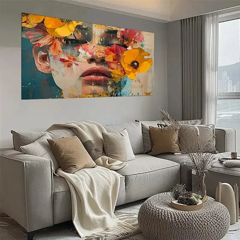 Vibrant Abstract Portrait Wall Art wall canvas office home room framed 120x60cm