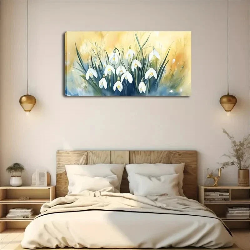 White Snowdrops Blooming Wall Art Canvas Office Home Room Framed 120x60cm