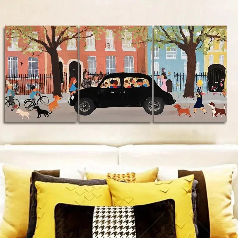 3pcs London Taxi, Luxurious Art Metal Print Ready to Hang Art