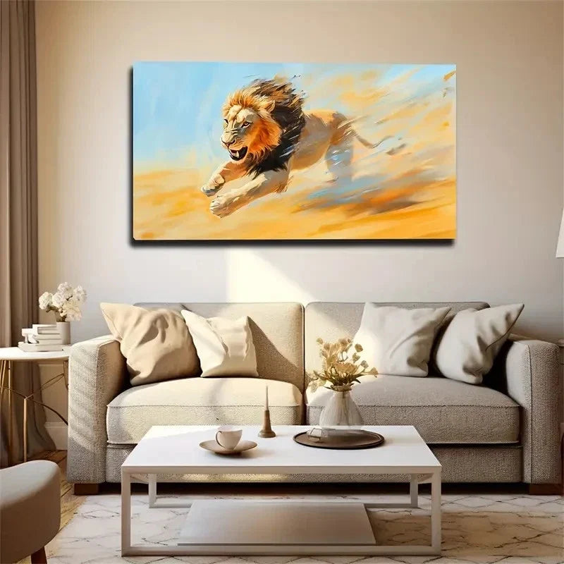 The Galloming Lion Is Suitable Wall Art Canvas Office Home Room Framed 80x45cm