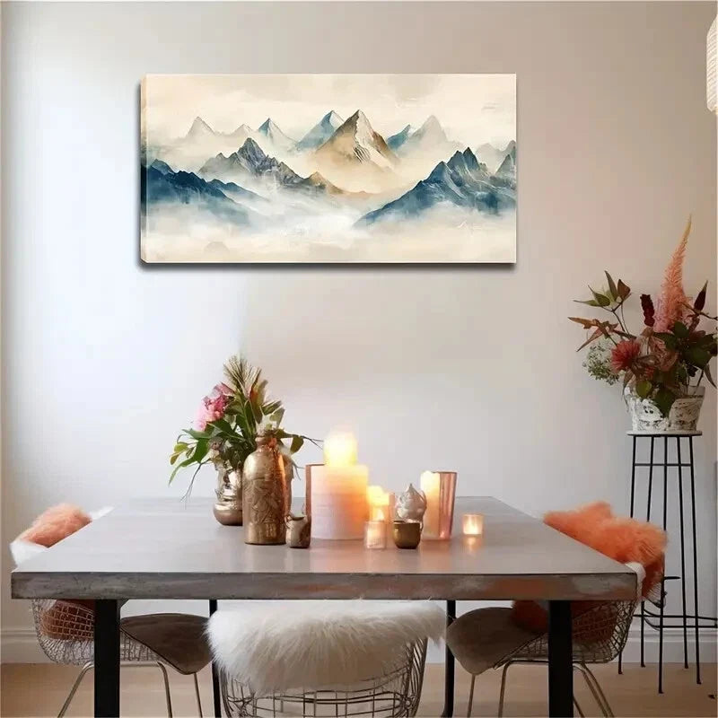 Serene Landscape Misty Peaks Wall Art Canvas Office Home Room Framed 120x60cm