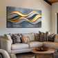 Fluid Golden Lines on Blue Wall Art Canvas Office Home Room Framed 120x60cm