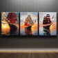 3pcs Sailboat at Sunset Decoration Sun Shine Wall Art Set Canvas Framed 40x60cm - High Quality Print 100% Australian Made Wall Canvas Ready to Hang