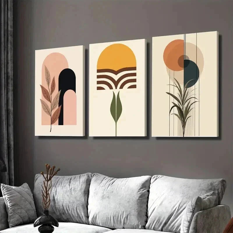 3pcs Boho Style Modern Abstract Yellow Green Wall Art Set Canvas Framed 40x60cm - High Quality Print 100% Australian Made Wall Canvas Ready to Hang