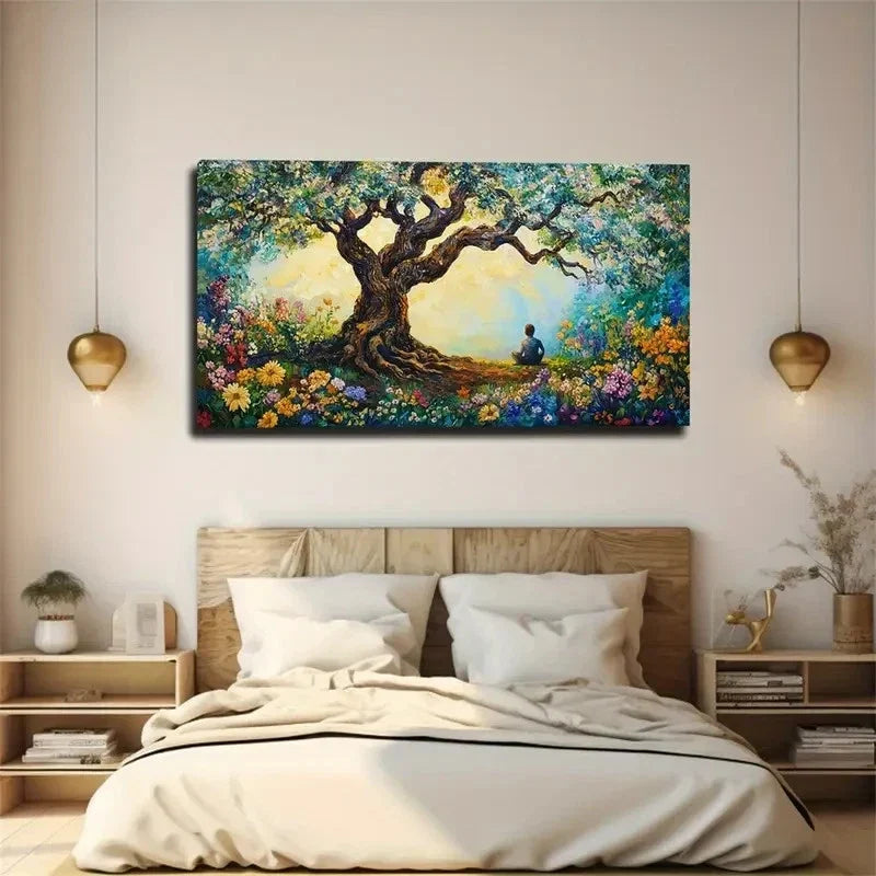 Meditating Under A Tree Wall Art Canvas Office Home Room Framed 120x60cm