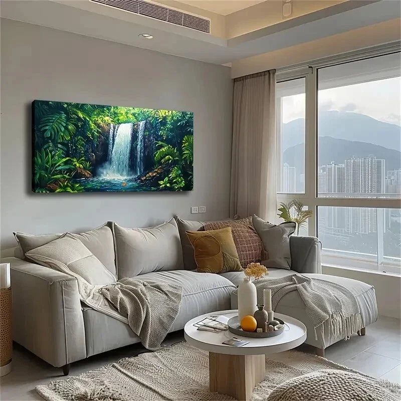 A Waterfall in the Valley Drops Wall Art Canvas Office Home Room Framed 120x60cm