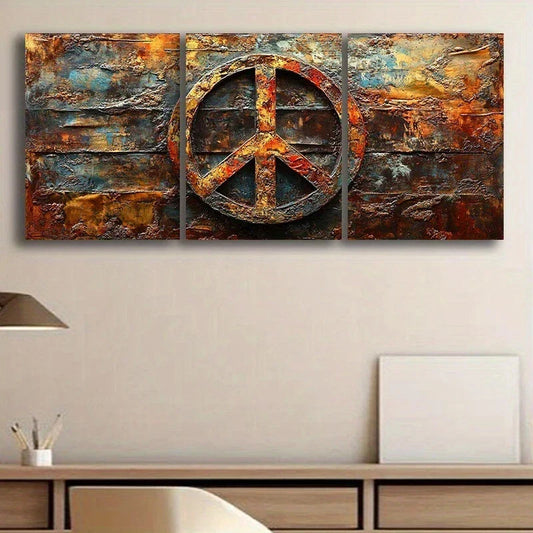3pcs Rustic Peace Sign Luxurious Metal Print Ready to Hang Art