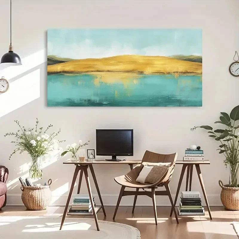 Serene Lake & Mountain Vintage Wall Art Canvas Office Home Room Framed 120x60cm