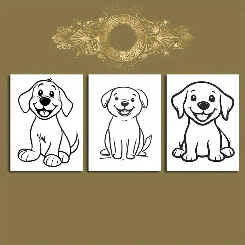 3pcs Dog Themed Linocut Black and White Puppy Metal Print Ready to Hang Art