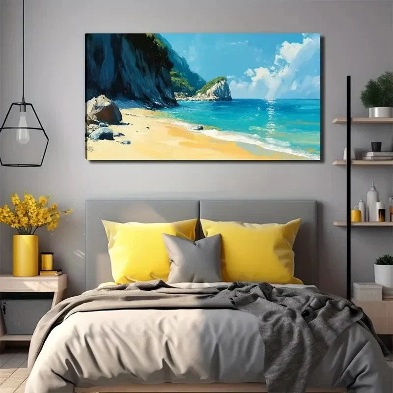 Sea Water Beach Suitable Wall Art Canvas Office Home Room Framed 120x60cm