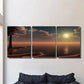 3pcs Sunset Beach Triptych Vibrant Orange & Brown Metal Print Ready to Hang Art