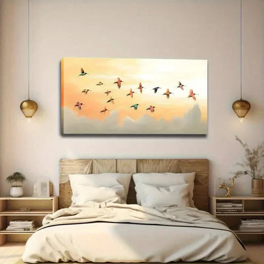 Watercolor Birds Geometric Wall Art canvas office home room framed 120x60cm