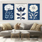 3pcs Blue Floral Colourful White Leaves Metal Print Ready to Hang Art