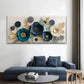 Blue & Teal Floral with Golden Wall Art Canvas Office Home Room Framed 80x45cm