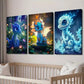 3pcs Dragon Dinosaur in the Forest Wall Art Set Canvas Framed 40x60cm - High Quality Print 100% Australian Made Wall Canvas Ready to Hang