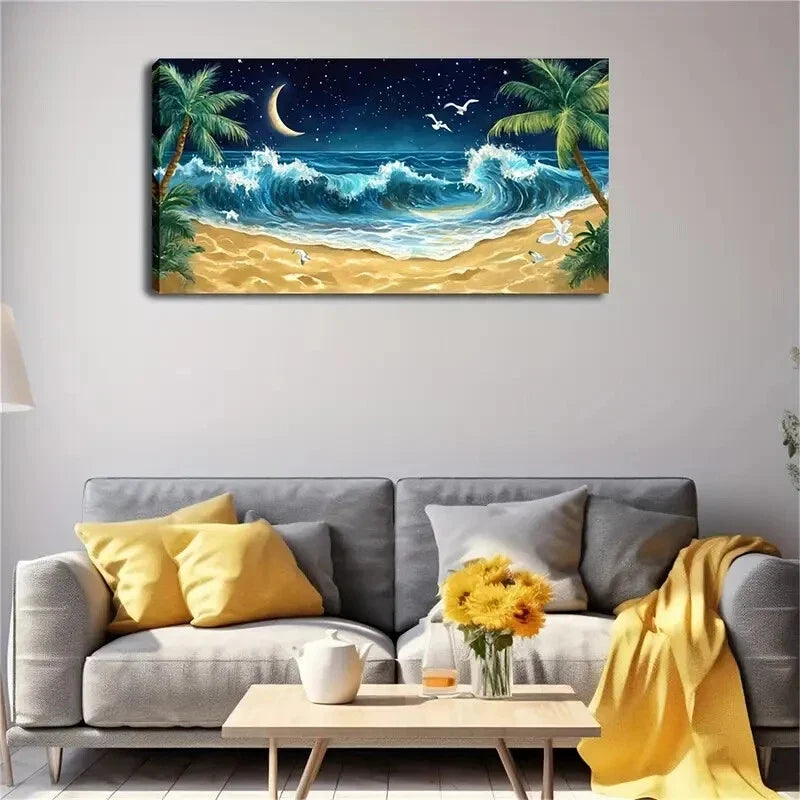 Bright Moon Starry Night Sky Wall Art Canvas Office Home Room Framed 120x60cm