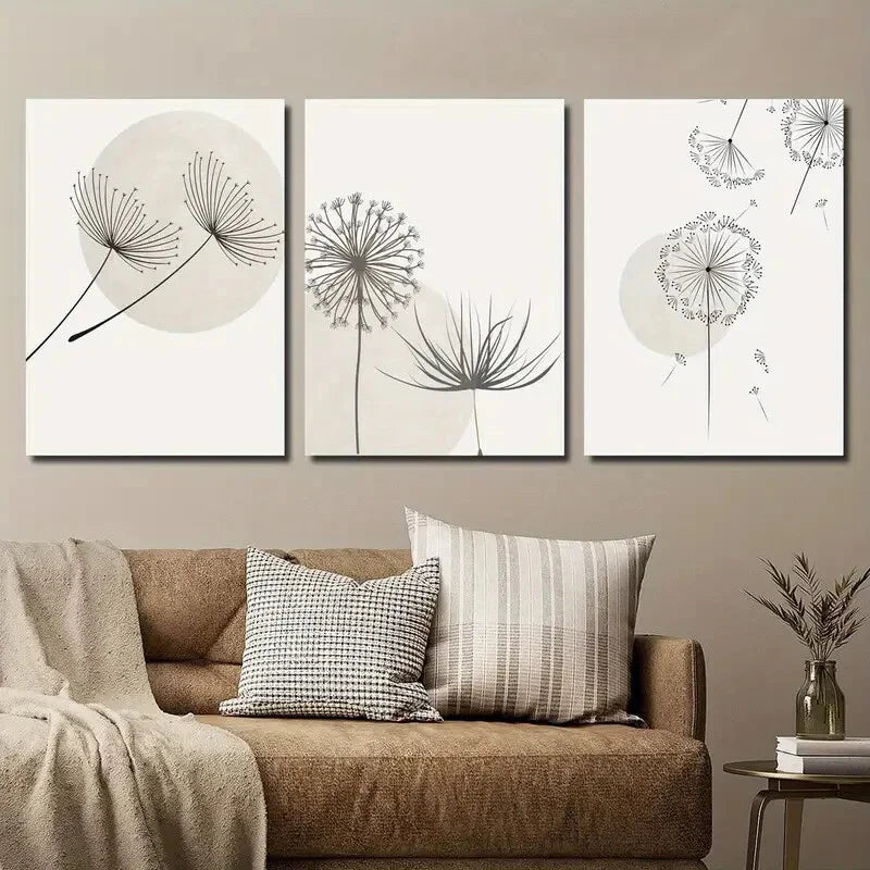 3pcs White Dandelion Botanical Flower Wall Art Set Canvas Framed 40x60cm - High Quality Print 100% Australian Made Wall Canvas Ready to Hang