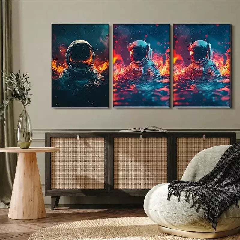 3pcs Astronaut in Cosmic Elements Wall Art Set Canvas Framed 40x60cm - High Quality Print 100% Australian Made Wall Canvas Ready to Hang