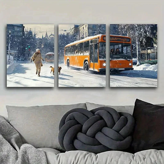 3pcs The girl and the dog are running Metal Print Ready to Hang Art