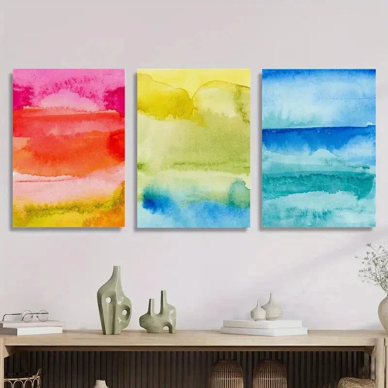 3pcs Retro watercolor abstract painting,Metal Print Ready to Hang Art