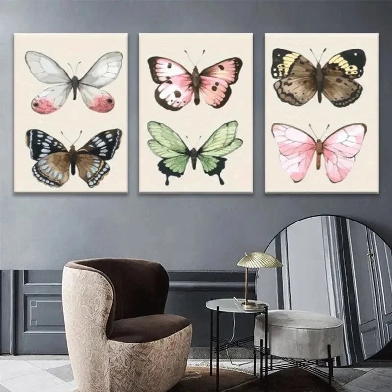 3pcs Abstract Butterfly Vintage Style Metal Print Ready to Hang Art