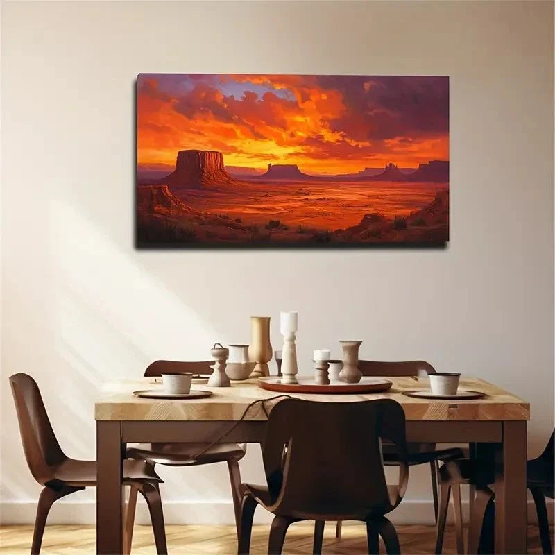 Vibrant Desert Sunset Décor Wall Art Canvas Office Home Room Framed 120x60cm