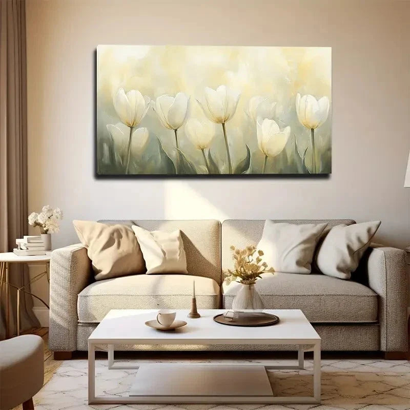 Light-Toned Tulips Suitable Wall Art Canvas Office Home Room Framed 120x60cm