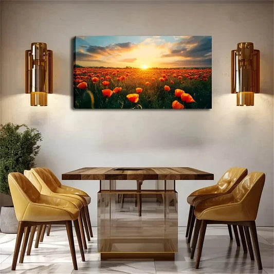 Blooming Orange Poppies Wall Art Canvas Office Home Room Framed 120x60cm