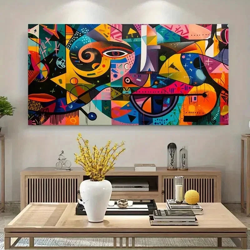 City Life Graffiti Vibrant Wall Art Canvas Office Home Room Framed 80x45cm