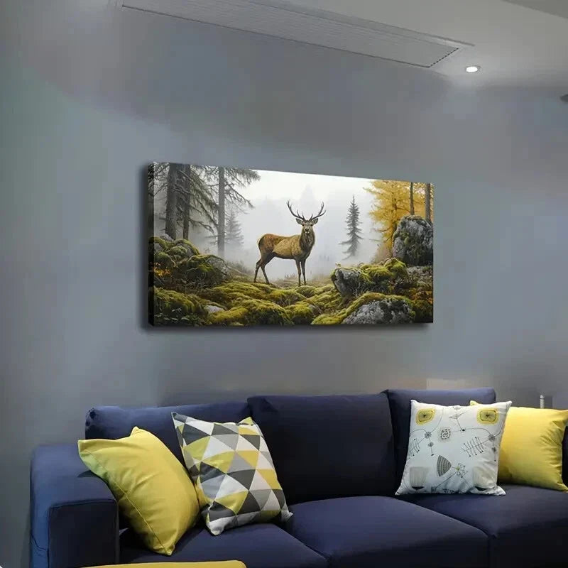 Mystical Forest Deer Décor Wall Art Canvas Office Home Room Framed 120x60cm