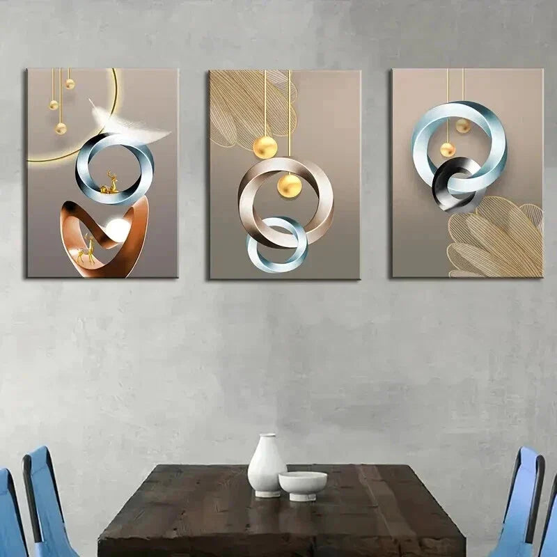 3pcs Modern Abstract Geometric Decoration Wall Art Set Canvas Framed 40x60cm - High Quality Print 100% Australian Made Wall Canvas Ready to Hang