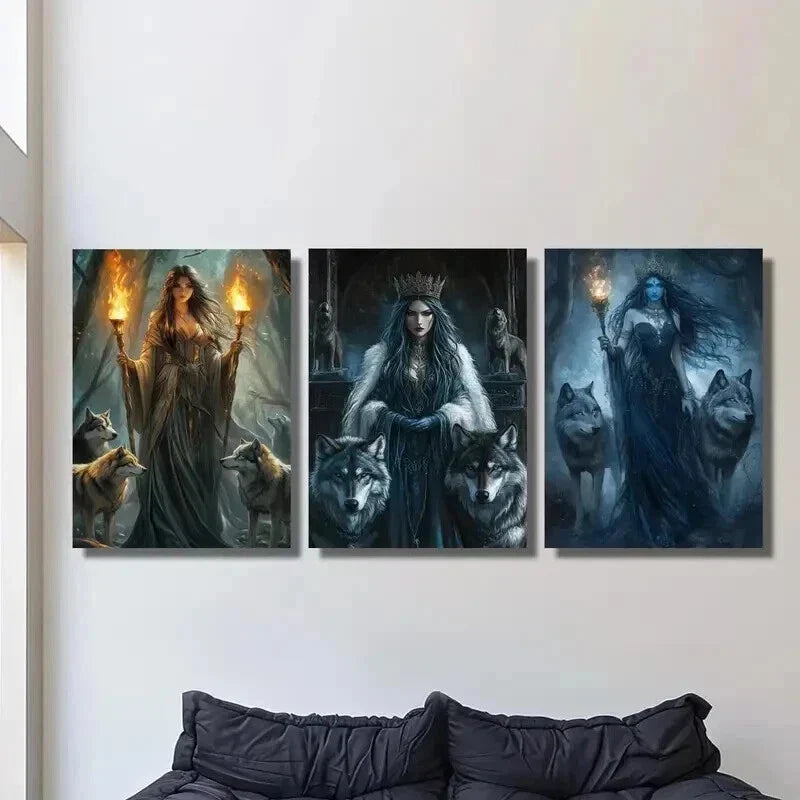 3pcs Ancient Greek Mythology & Wolf Magic Wall Art Set Canvas Framed 40x60cm - High Quality Print 100% Australian Made Wall Canvas Ready to Hang