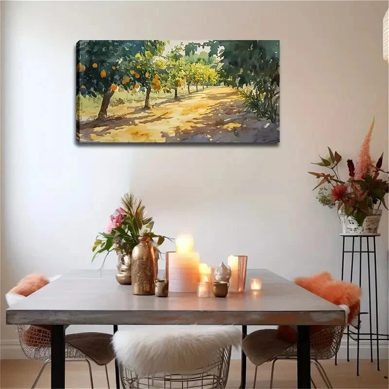 Fruit Trees Growing Along Wall Art Canvas Office Home Room Framed 120x60cm