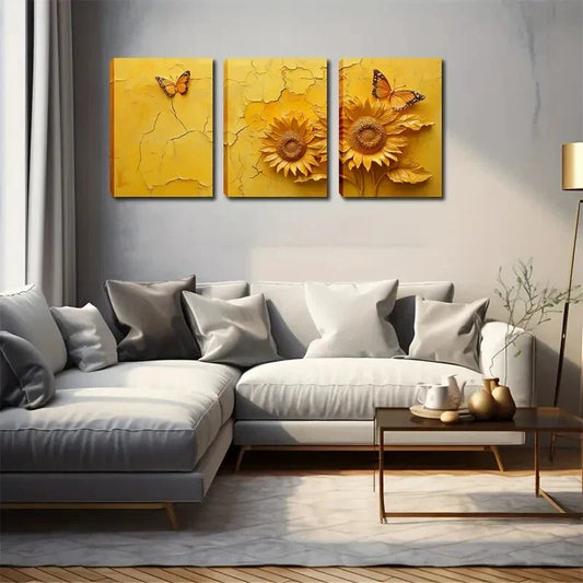 3pcs Two Yellow Sunflowers Modern Style Wall Art Set Canvas Framed 40x60cm - High Quality Print 100% Australian Made Wall Canvas Ready to Hang