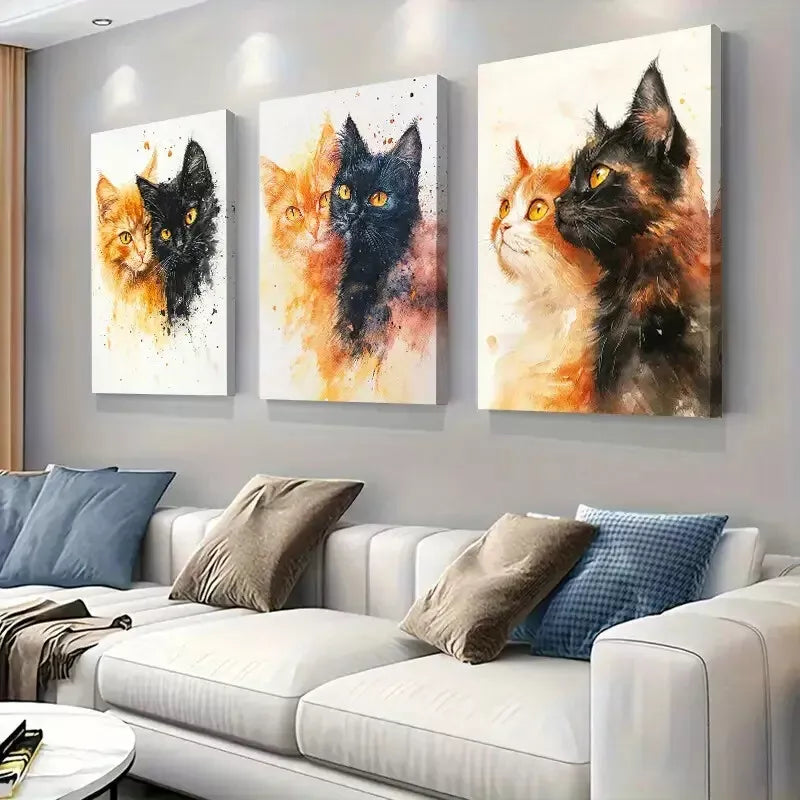 3pcs  Natural color blending Cat Portrait Wall Art Set Canvas Framed 40x60cm - High Quality Print 100% Australian Made Wall Canvas Ready to Hang