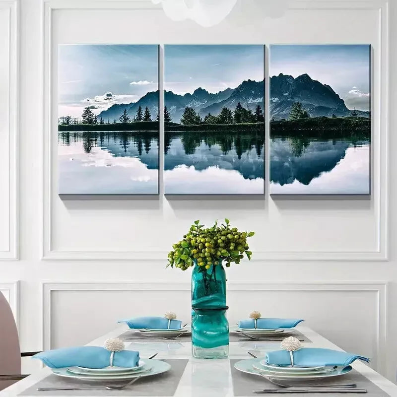 3pcs Turquoise Lake and Mountain Landscape Wall Art Set Canvas Framed 40x60cm - High Quality Print 100% Australian Made Wall Canvas Ready to Hang