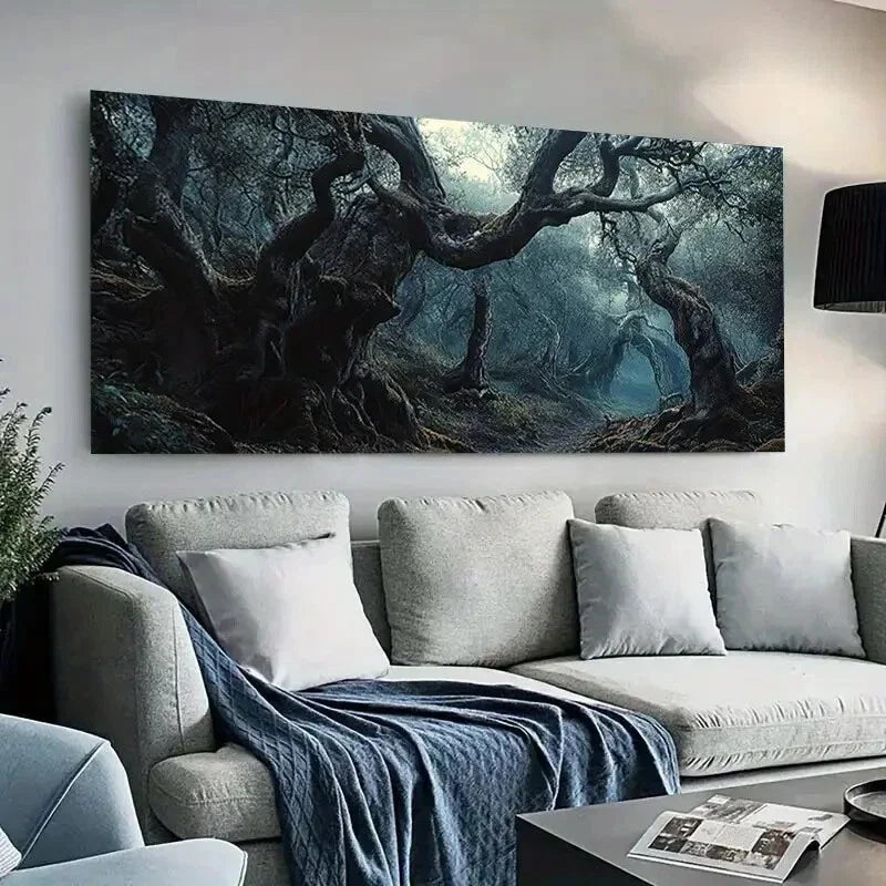 Modern Magical Forest Dark Wall Art Canvas Office Home Room Framed 120x60cm
