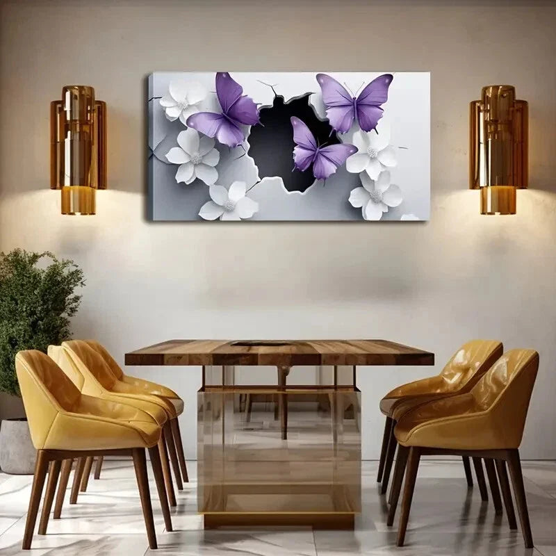 Vibrant Purple Butterflies Wall Art Canvas Office Home Room Framed 120x60cm