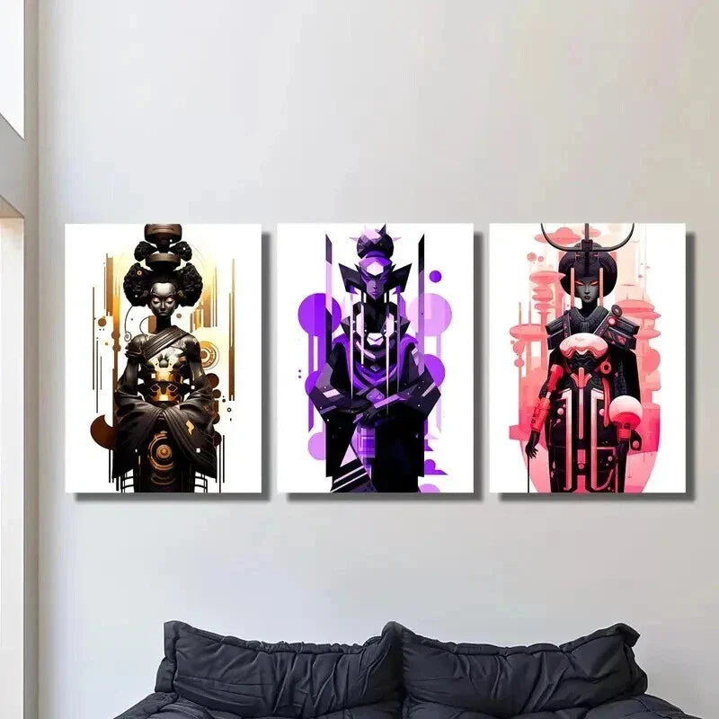 3pcs Golden Purple and Red Black Female Wall Art Set Canvas Framed 40x60cm - High Quality Print 100% Australian Made Wall Canvas Ready to Hang