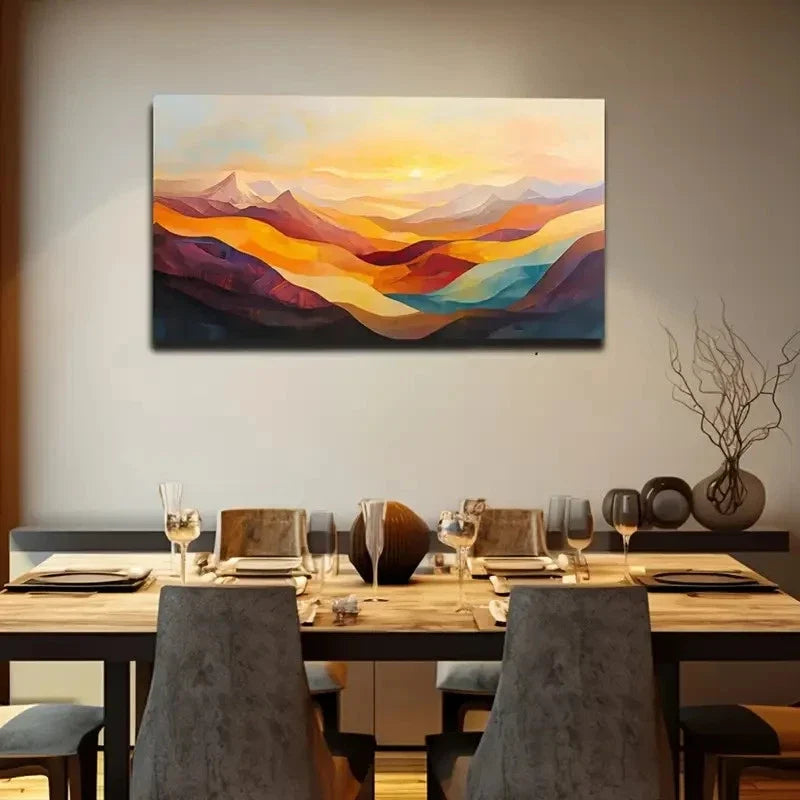 Vibrant Abstract Mountain Lands Wall Art Canvas Office Home Room Framed 120x60cm
